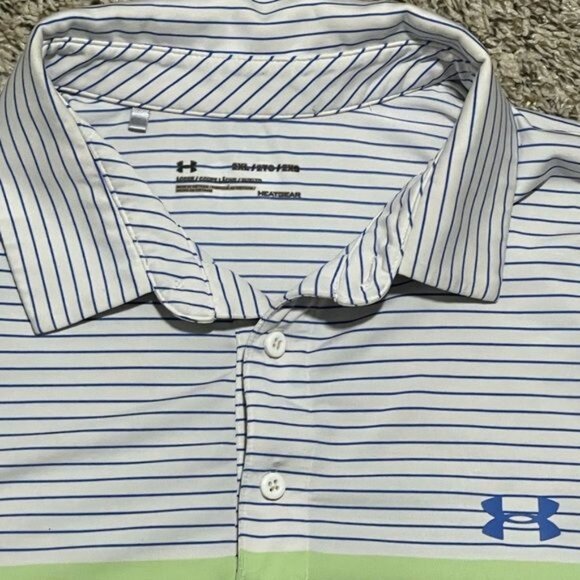 Under Armour Mens Polo White with Blue Size: 2XL, Stripe - Picture 3 of 7